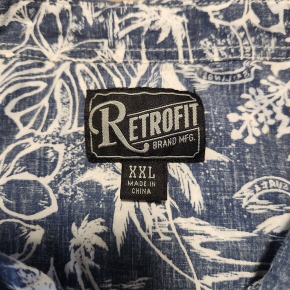 Retrofit Brand Hawaiian‎ Shirt Blue Tropical Hawaiian Palms Cotton Mens 2XL EUC - Picture 7 of 9